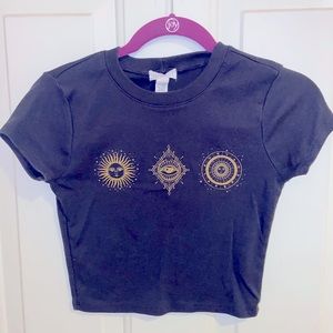 Small Black Cropped Astrology/Sun Shirt